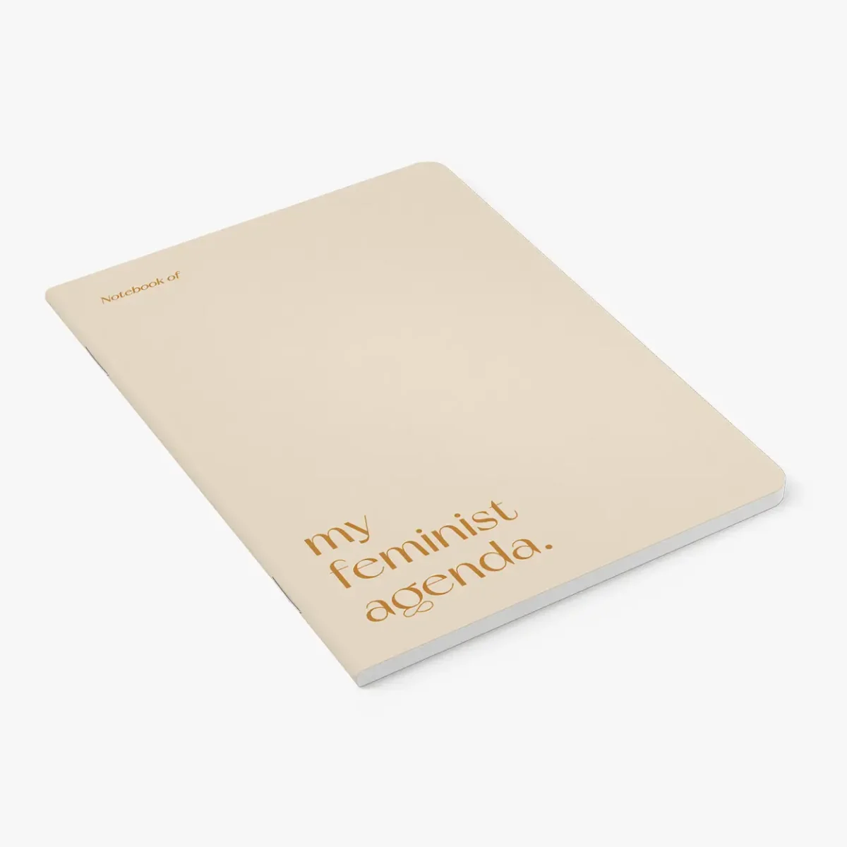 Notizheft DIN A5 mit cremefarbenem Umschlag, goldener Schrift „my feminist agenda