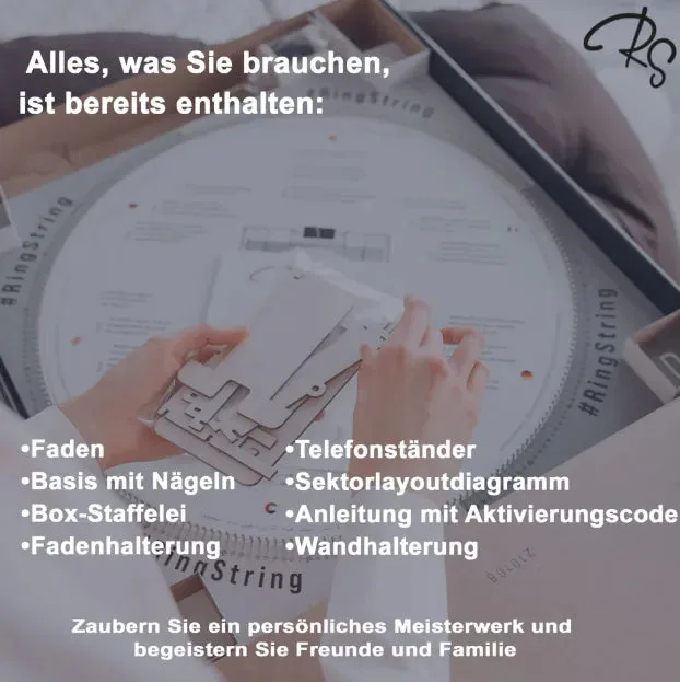 RingString DIY-Set bei Dreizack Wien – personalisiertes Kunstwerk aus MDF, Nägeln und Faden, 50×50 cm oder 35×35 cm, mit Audio-Anleitung, vor Ort ansehbar,