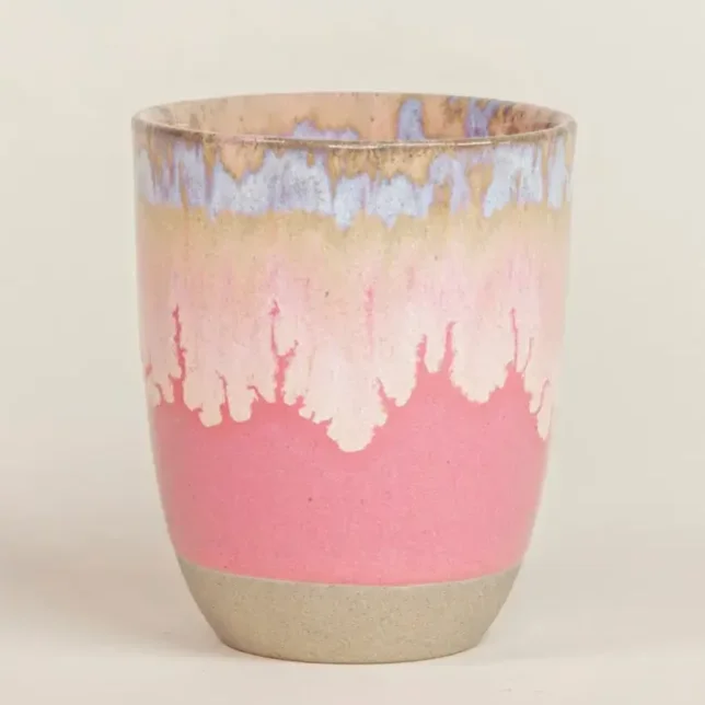 Handgefertigte Cappuccino-Tasse Pôr do Sol mit rosa, cremefarbener und hellblauer Glasur (4)